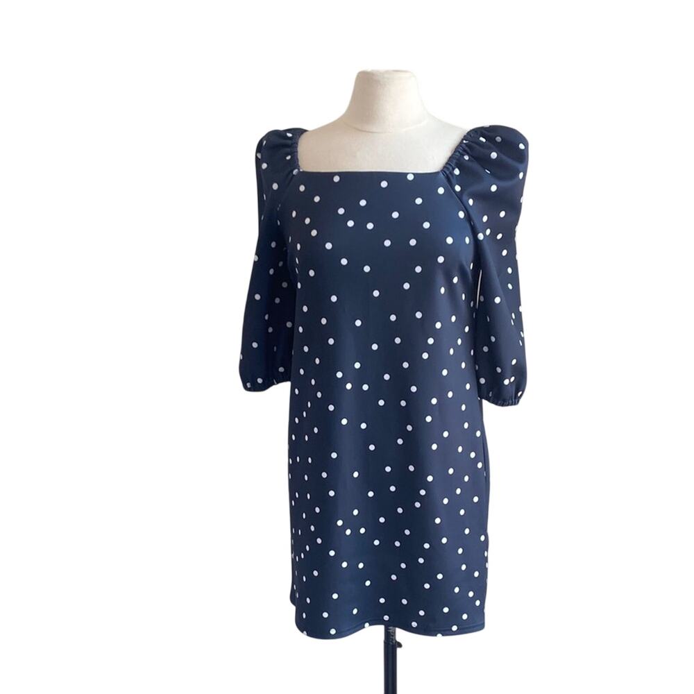ASOS Puff Sleeve Dress Womens Sz 6 Navy Polka Dot Square Neck Mini